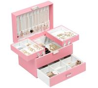 Dajasan Portagioie Donna, 3 Livelli di Scatola Portagioie Grande con 1 Cassetto, Portagioie in Pelle PU, Scatola Porta Gioie, per San Valentino, Natale e la Festa della Mamma (Rosa)