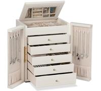 Dajasan Portagioie Grande a 6 Livelli, Portagioie donna da camera con 5 Cassetti e Specchio, Porta Gioielli Per Archiviare Anelli, Orecchini, Collane, Braccialetti, Beige