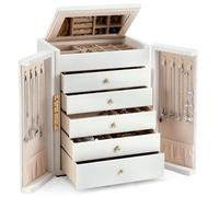Dajasan Scatola Portagioie a 6 Livelli, Portagioie Grande con 5 Cassetti e Specchio, Porta Gioielli Per Archiviare Anelli, Orecchini, Collane, Braccialetti, Bianco