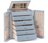 Dajasan Scatola Portagioie a 6 Livelli, Portagioie Grande con 5 Cassetti e Specchio, Porta Gioielli Per Archiviare Anelli, Orecchini, Collane, Braccialetti, Fumo Blu