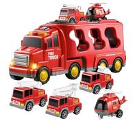 DAJASD 5 in 1 camion dei pompieri giocattolo per bambini 3 4 5 6 anni ragazzi ragazze bambini vetture vigili del fuoco auto elicottero giocattolo per bambini attrito Power Toys con luce suono vigile