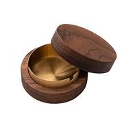 DAJASD Posacenere con coperchio, in acciaio inox di noce, antivento, in legno massiccio, per esterni, interni, ufficio, soggiorno, 10,4 x 10,4 x 4,5 cm
