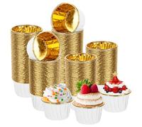 DAJAVE 200 pirottini per cupcake, 5 cm, mini pirottini di carta, in foglio di alluminio, per muffin in carta bianca e oro, per la casa o le feste