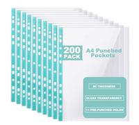 DAJAVE 200 tasche in polietilene A4 perforate, 80 micron, buste in plastica A4 con apertura superiore, per organizzare documenti, raccoglitori ad anelli, raccoglitori a leva