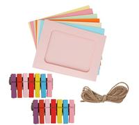 DAJAVE 60 cornici in carta, 10 x 15 cm, in cartone, da appoggiare, autoadesive, per foto, in classe, con mollette in legno e corde di canapa