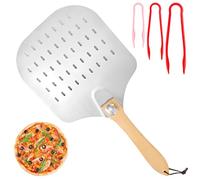 DAJAVE Pala per pizza in acciaio inox, 30 cm, con manico pieghevole in legno di acacia e grande superficie, lavabile in lavastoviglie, coltello professionale in acciaio inox, pala per pizza