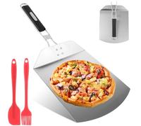 DAJAVE Pala per pizza in acciaio inox per barbecue e forno, pala per pizza in acciaio inox, 24 cm, con manico pieghevole in legno di acacia e superficie grande, lavabile in lavastoviglie