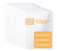 DAJAVE Polly Pocket, 200 buste in plastica A4 perforate, 50 micron, per organizzare documenti, raccoglitori a leva, raccoglitori ad anelli