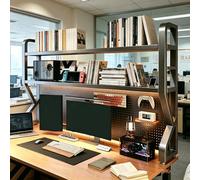 DAJIAYIQI Libreria Da Scrivania A 2 Livelli, Organizer Da Banco Con Pannello Forato (Pegboard), Scaffale Multiuso Ideale Per Biblioteche, Redazioni E Aule Scolastiche.(57 * 25 * 100cm)
