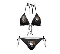 Dajingkj Bikini da donna a vita alta, con rosa gotica, micro bikini da ragazza, sexy, estremo, a triangolo, Rosa e teschio, XS