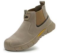 Dajingkj Scarpe antinfortunistiche da uomo per saldatore, leggere, con doppia custodia, anti-scottatura, resistenti agli urti e ai punti, antiscivolo, con punta in acciaio, Stivali Chelsea cachi, 43.5