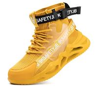 Dajingkj Scarpe da lavoro da uomo, scarpe antinfortunistiche, leggere, con punta in acciaio, alla moda, High Top, traspiranti, giallo., 43 EU