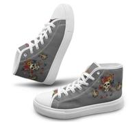 Dajingkj Scarpe sportive unisex High Top in tela, comode scarpe da pattinaggio da donna, per il tempo libero e tutti i giorni con gambo alto, Romanzo teschio fiori, 37 EU