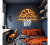 DAKABUKA Canestro da basket personalizzato luce neon per decorazione da parete - targhetta nome personalizzata, luce al neon sportiva, grotta maschile, decorazione sportiva e regali per gli