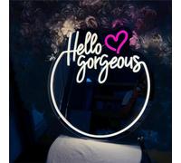 DAKABUKA Hallo Gorgeous, cartello al neon, bellissimo specchio luce al neon, alimentato tramite USB, per camera da letto, camera da letto, feste, studio di festa, regalo di compleanno (50 x 39 cm)