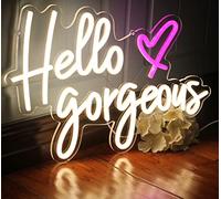 DAKABUKA Hello Gorgeous Neon Signs White LED Light Hello Beautiful Wall Art Regalo per la Decorazione della casa, Matrimonio e Compleanno, Festa al bacorette con Interruttore dimmerabile