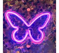 DAKABUKA Insegna a LED con luce al neon a forma di farfalla per la decorazione della stanza, insegne alimentate a batteria tramite USB o 3AA per ragazze, decorazioni da parete, feste, San Valentino,