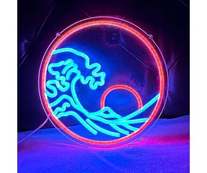 DAKABUKA Insegna al neon dimmerabile con sole sul mare, luce al neon per decorazione da parete, per camera da letto, camera da letto, ufficio, bar, festa di compleanno, Natale (blu rosso)