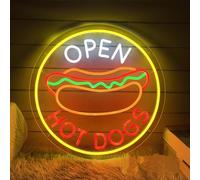 DAKABUKA Insegne al neon dimmerabili a LED per insegne commerciali di ristoranti, tema hot dog, 31 cm x 31 cm, materiale acrilico, alimentazione USB, montaggio a parete