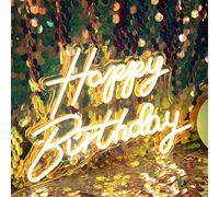 DAKABUKA LED Neon Happy Birthday Sign Night Light Compleanno Decorazioni per feste di compleanno Bianco caldo USB Operato Decorativo per Sfondo Festa Camera da Letto Decorazione da parete 42 x 31 cm