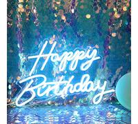 DAKABUKA LED Neon Happy Birthday Sign Night Light Compleanno Decorazioni per feste di compleanno Blu ghiaccio Funzionamento USB Decorativo per Sfondo Festa Camera da Letto Decorazione da parete 5 V