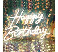 DAKABUKA LED Neon Happy Birthday Sign Night Light Decorazioni per feste di compleanno bianco USB Operato decorativo per sfondo festa camera da letto decorazione da parete 5v