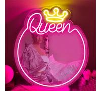 DAKABUKA Regina Neonsegno, Specchio al Neon da Corona, Specchio LED Rosa per Camera da Letto, Salone di Bellezza, Tavolo da Trucco, Illuminazione da Parete con Interruttore (36x32cm)