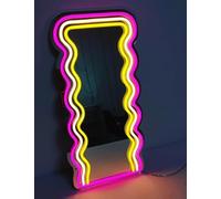 DAKABUKA Specchio a onde al neon, con luci al neon, da parete, irregolare, per camera da letto, salone di bellezza, soggiorno, camera da letto, decorazione per la stanza delle ragazze (40,6 x 20,3 cm