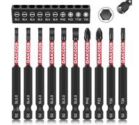 DAKCOS 10 punte per cacciavite a taglio lunghe da 75 mm, 1/4 di pollice, punte per trapano a testa piatta per utensili elettrici a percussione PH2/PZ2/SL3/SL4/SL5/SL6/TT20/T20, acciaio S2