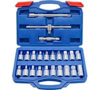 DAKCOS 23 pezzi Chiave di scarico Cle quadrata per tappo di scarico dell'olio con prolunga di prese da 3/8" e maniglia scorrevole in acciaio al cromo vanadio cromato opaco