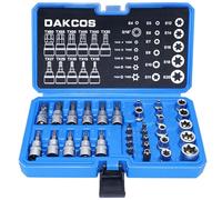 DAKCOS 34 pezzi torx set e set di prese esterne femminili, 5/16", 3/8", 1/4" drive E4-E20 set di dadi e T10-T60 star sockets sicurezza bit