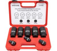 DAKCOS 8 Pezzi Set di Bussole a Impatto,Cinque 1/2" Bussola Poligonali a 12 Punte e Tre 1/2" Manicotto Esagonali Bit