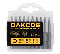DAKCOS Punte T10, Torx Bit T10, assortimento di punte S2 (lunghezza: 50 mm, 10 pezzi)