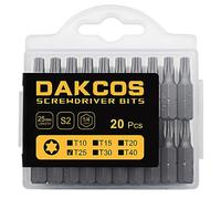 DAKCOS Punte T25, Torx Bit T25 assortimento di punte S2 (lunghezza: 25 mm, 20 pezzi)
