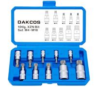 DAKCOS Set di 10 chiavi a bussola XZN, tipo M, M4-M18 per 1/2", 3/8", 1/4", set di punte a tripla scanalatura quadrata