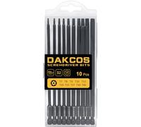 DAKCOS Set di 10 Punte Torx Lunghe Punte Torx antimanomissione in lega di acciaio S2 per cacciavite e avvitatore elettrico, 150 mm T7, T8, T9, T10, T15, T20, T25, T27, T30, T40
