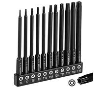 DAKCOS Set di 11 punte Torx antimanomissione, 100 mm di lunghezza, T6 - T40, in lega di acciaio S2 di alta qualità