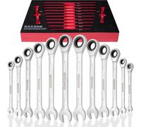 DAKCOS Set di 12 chiavi combinate a cricchetto a testa fissa, 6, 7, 8, 10, 12, 13, 14, 15, 16, 17, 18, 19 mm, con 72 denti, in acciaio al cromo vanadio