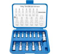 DAKCOS Set di 13 chiavi a bussola Torx T8H-T60H, set di punte Torx da 1/4", 3/8", 1/2", profilo a T con foro, chiavi a bussola CR-V e punta S2