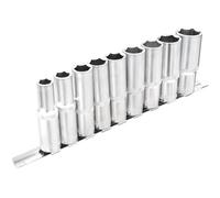 DAKCOS Set di 9 bussole lunghe esagonali, 1/2", set di chiavi a bussola metriche da 10-24 mm, con guida in metallo, per riparazioni di auto domestiche e fai da te, CR-V, lunghezza 76 mm
