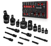 DAKCOS Set di adattatori per avvitatore a percussione, adattatori per sfera di rotazione, set di giunti a croce con sfera a molla, adattatore per chiave a bussola | 17 pezzi | 1/4", 3/8", 1/2", CR-MO