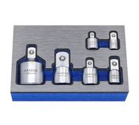 DAKCOS Set di adattatori per bussole | 6 pezzi | 1/4" su 3/8", 3/8" su 1/4", 3/8" su 1/2", 1/2" su 3/8", 3/4" su 1/2", 1/2" su 3/4", superficie cromata opaca | CR-V