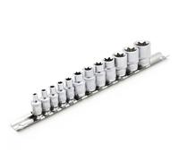 DAKCOS Set di bussole E femmina, set di prese a stella E-Torx, 5 pezzi da 1/4" E4-E8 e 7 unità da 3/8" E10-E20 con guida in metallo, CR-V, lunghezza 25 mm