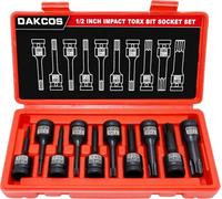 DAKCOS Set di chiavi a bussola Torx da 1/2", T20-T80, 10 pezzi, in lega di acciaio Cr-Mo e S2