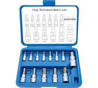 DAKCOS Set di chiavi esagonali da 13 pezzi, kit di bussole Allen metriche da 2-14mm, bussole CR-V da 6,35mm, 9,5mm e 12,7mm e punte S2