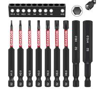 DAKCOS Set di punte per trapano a brugola lunghe 75 mm, H1.5-H10, 9 pezzi, con codolo esagonale da 1/4", punte per trapano a testa piatta per utensili elettrici a percussione in acciaio S2