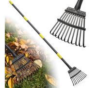 DAKEPOLE Rastrello da giardino, 150 cm, stabile, 11 denti in metallo, larghezza 21 cm, manico in acciaio regolabile, per la raccolta di detriti sotto aiuole, piante delicate, prato, cortili