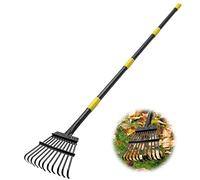 DAKEPOLE Rastrello da giardino, 180 cm, stabile, 11 denti in metallo, larghezza 21 cm, manico in acciaio regolabile, per la raccolta di detriti sotto aiuole, piante delicate, prato, cortili