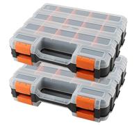 DAKFOOK Confezione da 2 scatole organizer per viti, 32 x 27 x 8 cm, a doppio lato, con divisori in plastica rimovibili, 34 scomparti per viti, dadi, piccole parti