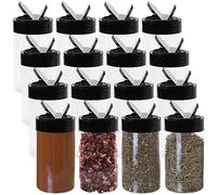 DAKFOOK Confezione da 50 barattoli per spezie in plastica da 200 ml, con coperchio shaker, contenitori trasparenti per spezie con tappo a ribalta nero, contenitori per condimenti e erbe aromatiche per